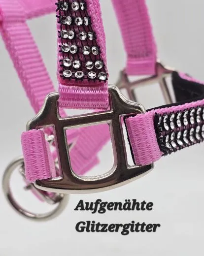 Nylon Halfter Hilly SA Glitzer Minishetty Shetty Glitzerhalfter Nylonhalfter Schwarz Rot Rosa Glitzerhalfter