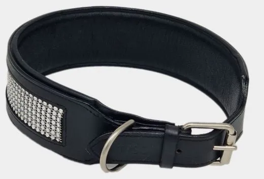 B -WARE Lederhalsband SALLY BREIT Glitzer LEDER NUR noch Gr. XL Halsband Leder REST RAUS PREIS 58-65 / 6,5 cm BREITE