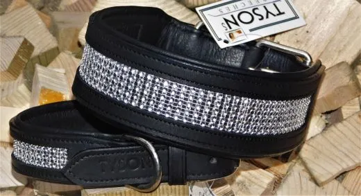 B -WARE Lederhalsband SALLY BREIT Glitzer LEDER NUR noch Gr. XL Halsband Leder REST RAUS PREIS 58-65 / 6,5 cm BREITE