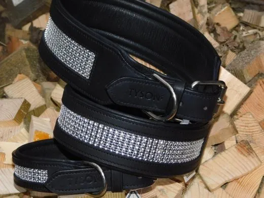B -WARE Lederhalsband SALLY BREIT Glitzer LEDER NUR noch Gr. XL Halsband Leder REST RAUS PREIS 58-65 / 6,5 cm BREITE