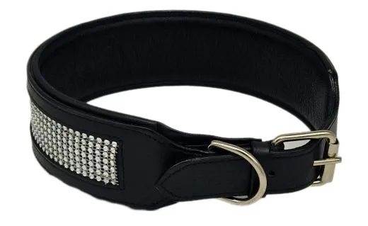 B -WARE Lederhalsband SALLY BREIT Glitzer LEDER NUR noch Gr. XL Halsband Leder REST RAUS PREIS 58-65 / 6,5 cm BREITE