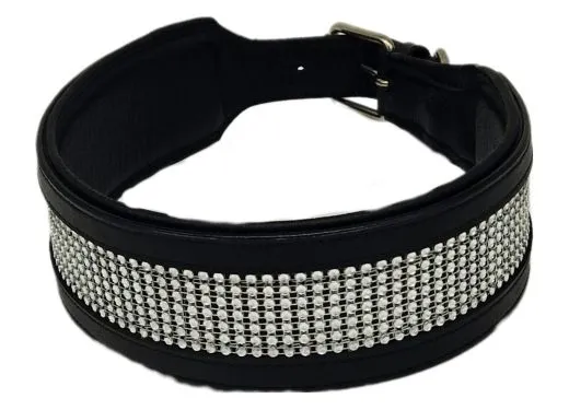 B -WARE Lederhalsband SALLY BREIT Glitzer LEDER NUR noch Gr. XL Halsband Leder REST RAUS PREIS 58-65 / 6,5 cm BREITE
