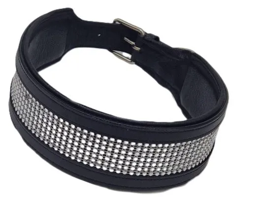 B -WARE Lederhalsband SALLY BREIT Glitzer LEDER NUR noch Gr. XL Halsband Leder REST RAUS PREIS 58-65 / 6,5 cm BREITE