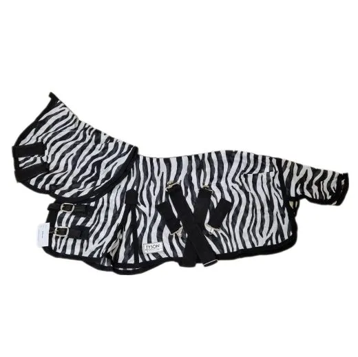 Fliegendecke ZEBRA mit Halsteil 60 70 75 80 85 90 95 100 cm R�ckenl�nge Schwarz Wei� Minishetty Shetty