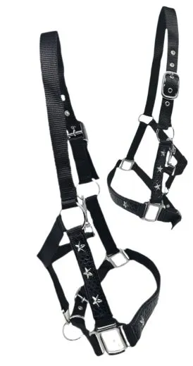 Halfter Stars Schwarz Lack Sterne Pony VB WB ExFULL XFULL Nylonhalfter