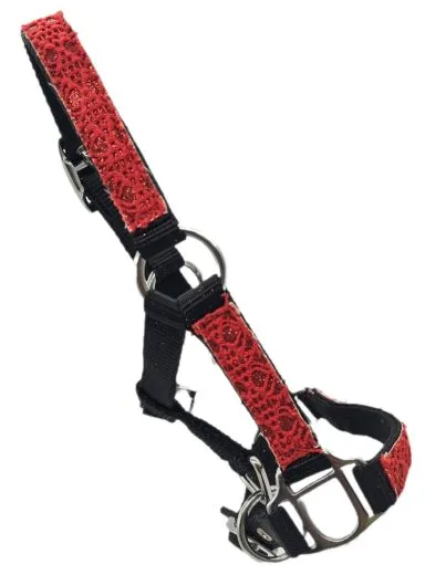 Nylon Halfter Fancy Glitzer Schwarz Rot MMS Minishetty Shetty Mini Shetty Fohlen Fohlenhalfter Glitzerhalfter Nylonhalfter