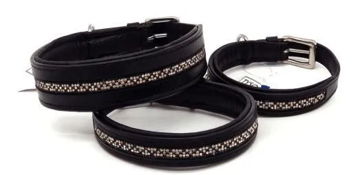 Halsband Jill Glitzer Strass Schwarz S M L XL Leder unterlegt weich Lederhalsband