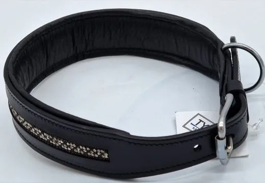 Halsband Jill Glitzer Strass Schwarz S M L XL Leder unterlegt weich Lederhalsband