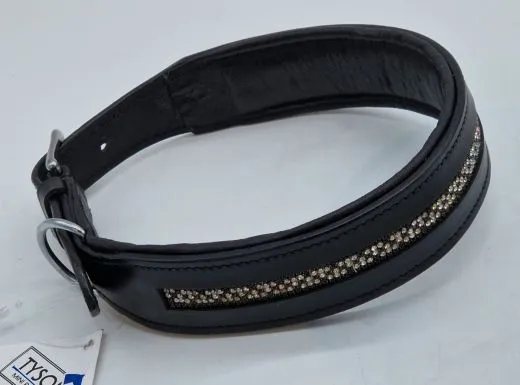Halsband Jill Glitzer Strass Schwarz S M L XL Leder unterlegt weich Lederhalsband