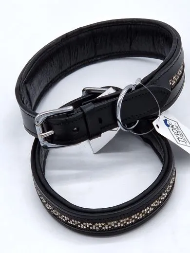 Halsband Jill Glitzer Strass Schwarz S M L XL Leder unterlegt weich Lederhalsband