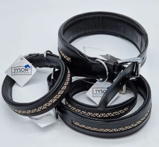 Halsband Jill Glitzer Strass Schwarz S M L XL Leder unterlegt weich Lederhalsband