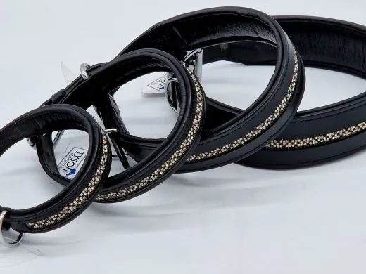 Halsband Jill Glitzer Strass Schwarz S M L XL Leder unterlegt weich Lederhalsband