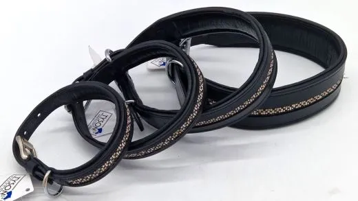 Halsband Jill Glitzer Strass Schwarz S M L XL Leder unterlegt weich Lederhalsband