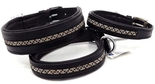Halsband Jill Glitzer Strass Schwarz S M L XL Leder unterlegt weich Lederhalsband