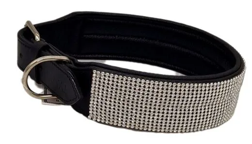 B WARE Hundehalsband Halsband FUNKY Glitzer Total M L XL EXTRA Breit Gold- oder Silberfarben LEDER