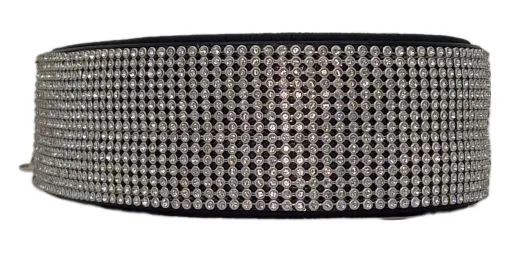 B WARE Hundehalsband Halsband FUNKY Glitzer Total M L XL EXTRA Breit Gold- oder Silberfarben LEDER