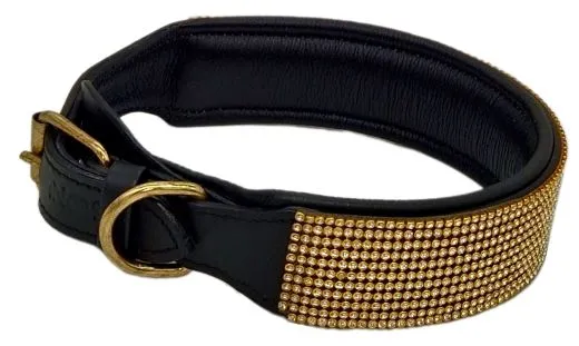 B WARE Hundehalsband Halsband FUNKY Glitzer Total M L XL EXTRA Breit Gold- oder Silberfarben LEDER