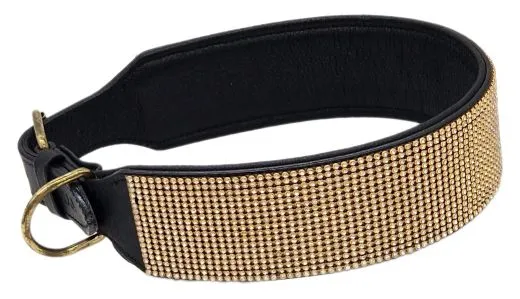 B WARE Hundehalsband Halsband FUNKY Glitzer Total M L XL EXTRA Breit Gold- oder Silberfarben LEDER