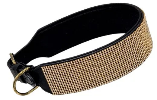 B WARE Hundehalsband Halsband FUNKY Glitzer Total M L XL EXTRA Breit Gold- oder Silberfarben LEDER