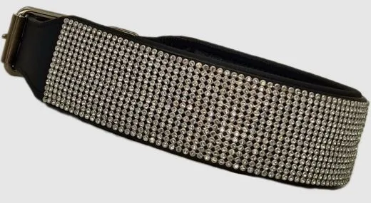 B WARE Hundehalsband Halsband FUNKY Glitzer Total M L XL EXTRA Breit Gold- oder Silberfarben LEDER