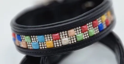 Lederhalsband SALINA Kunterbunt Glitzer S SS Kleine / Mittlere Hundegr��en Breit