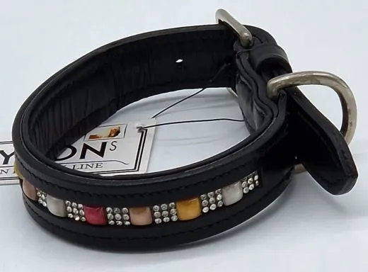 Lederhalsband SALINA Kunterbunt Glitzer S SS Kleine / Mittlere Hundegr��en Breit