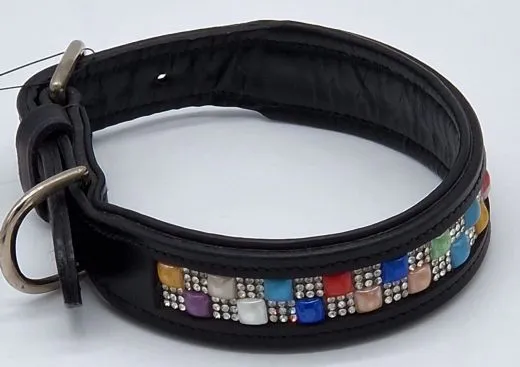 Lederhalsband SALINA Kunterbunt Glitzer S SS Kleine / Mittlere Hundegr��en Breit