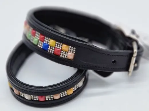 Lederhalsband SALINA Kunterbunt Glitzer S SS Kleine / Mittlere Hundegr��en Breit