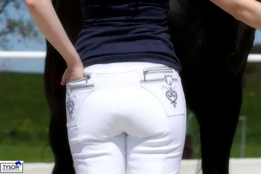 B WARE !! Reithose NINA Turnier Vollbesatz Schlupf + Glitzer 40 44 REST B WARE Kunstlederbesatz Turnierreithose Wei�