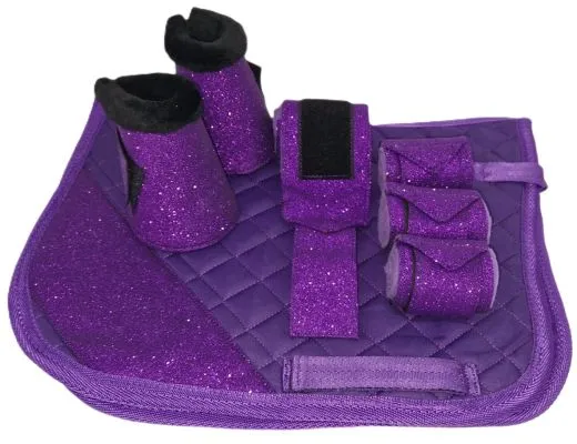 SET Sunny Schabracke Hufglocken Bandagen Glitzer Minishetty / Shetty Hellblau Rosa Lila