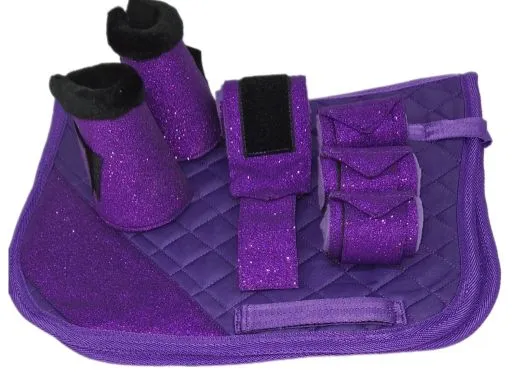 SET Sunny Schabracke Hufglocken Bandagen Glitzer Minishetty / Shetty Hellblau Rosa Lila