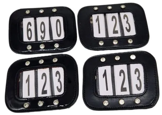 Kopfnummern Turnier Nummern Strass Glitzer Glatt + Lack Leder Braun Schwarz 1 Paar