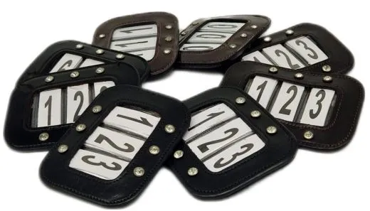 Kopfnummern Turnier Nummern Strass Glitzer Glatt + Lack Leder Braun Schwarz 1 Paar