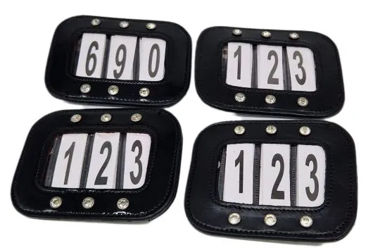 Kopfnummern Turnier Nummern Strass Glitzer Glatt + Lack Leder Braun Schwarz 1 Paar