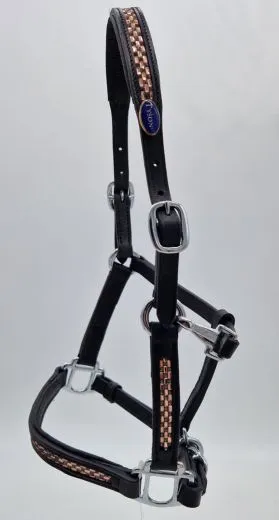 Halfter Rosl Leder Strass Braun oder Schwarz Ros�gold Minishetty Shetty Lederhalfter Glitzer