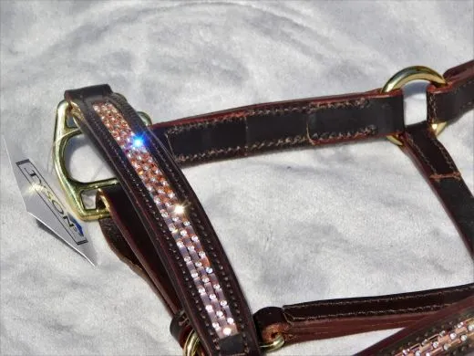 Halfter Rosl Leder Strass Braun oder Schwarz Ros�gold Minishetty Shetty Lederhalfter Glitzer