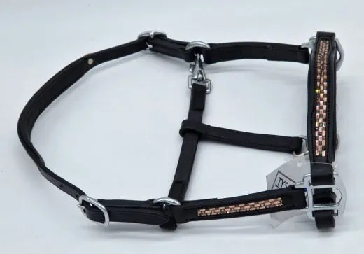 Halfter Rosl Leder Strass Braun oder Schwarz Ros�gold Minishetty Shetty Lederhalfter Glitzer