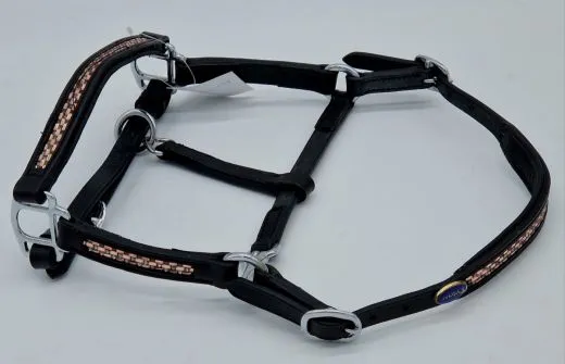 Halfter Rosl Leder Strass Braun oder Schwarz Ros�gold Minishetty Shetty Lederhalfter Glitzer