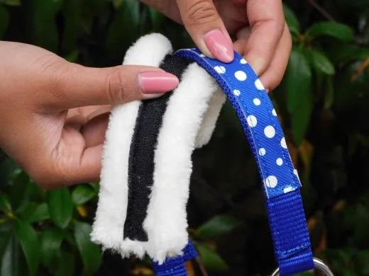 Halfter Polka Rot Blau Schwarz + Pl�sch + Klett MMS MS Shetty Kunstfell = abnehmbar