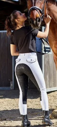 Reithose Turnier Black n White Grip Silicon + Schlupf 36 38 40 42 44 46 48 Turnierreithose BW