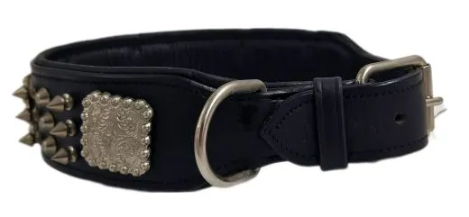 Halsband Leder Rocky Braun Schwarz Nieten WEICH unterlegt M L XL Breit Beiss Schutz Nietenhalsband