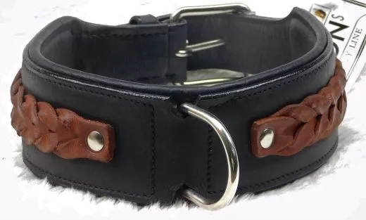 Halsband Robin Schwarz Braun geflochten Band super WEICH unterlegt M L XL