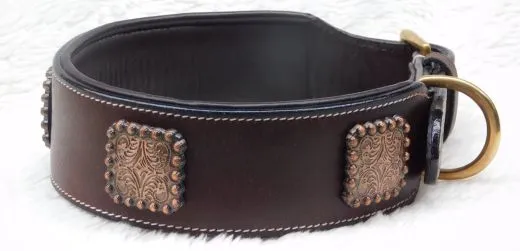 Halsband Zeus mit Conchos Schwarz Silber Farben super WEICH unterlegt M L XL