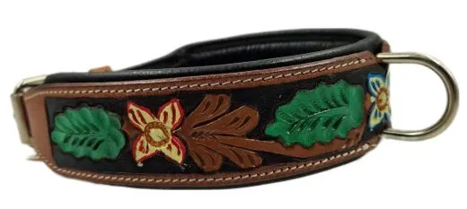 Halsband BOUQUET Braun gestanzt / bemalen Blumen WEICH unterlegt M L XL Breit Hohe Zugkraft BREIT