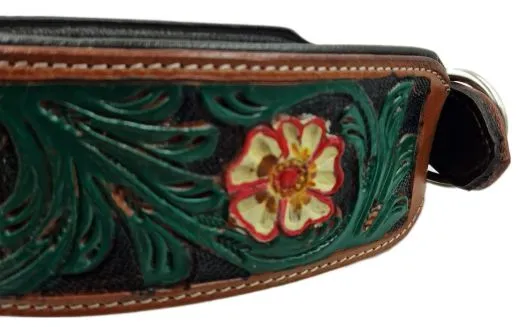 Halsband BOUQUET Braun gestanzt / bemalen Blumen WEICH unterlegt M L XL Breit Hohe Zugkraft BREIT