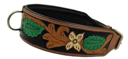 Halsband BOUQUET Braun gestanzt / bemalen Blumen WEICH unterlegt M L XL Breit Hohe Zugkraft BREIT