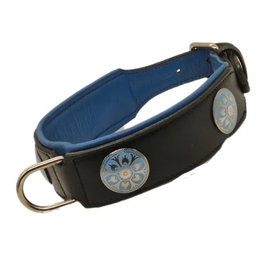 Halsband LUI Leder Schwarz Blau/ T�rkis weich unterlegt M L Breit Lederhalsband Breit Chonchos