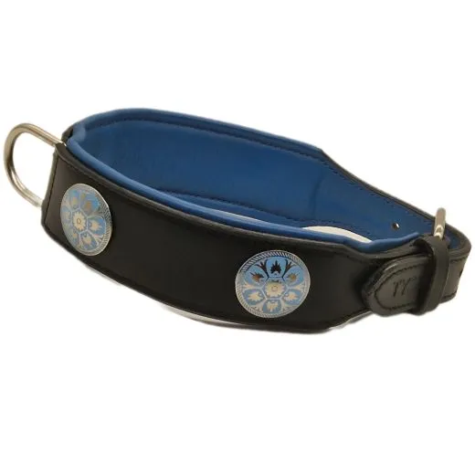 Halsband LUI Leder Schwarz Blau/ T�rkis weich unterlegt M L Breit Lederhalsband Breit Chonchos