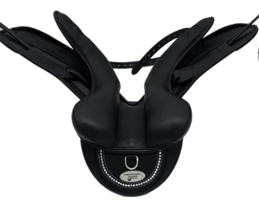 Ledersattel Sattel Beauty Schwarz 14 15 Zoll + 5 X Kopfeisen verstellbar Mono Sattel Shetty Glitzer Welsh Kindersattel Schwarz Leder