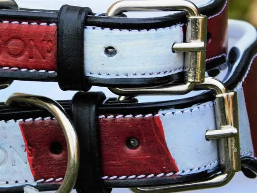 Andi Vintage Style Lederhalsband Rot Wei� Leder fest gen�ht S M L Halsband Leder